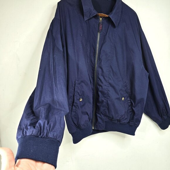 Vintage GANT NAvy Blue HArrington Leather Accent Bomber Varsity Zip Up Jacket - Picture 2 of 12